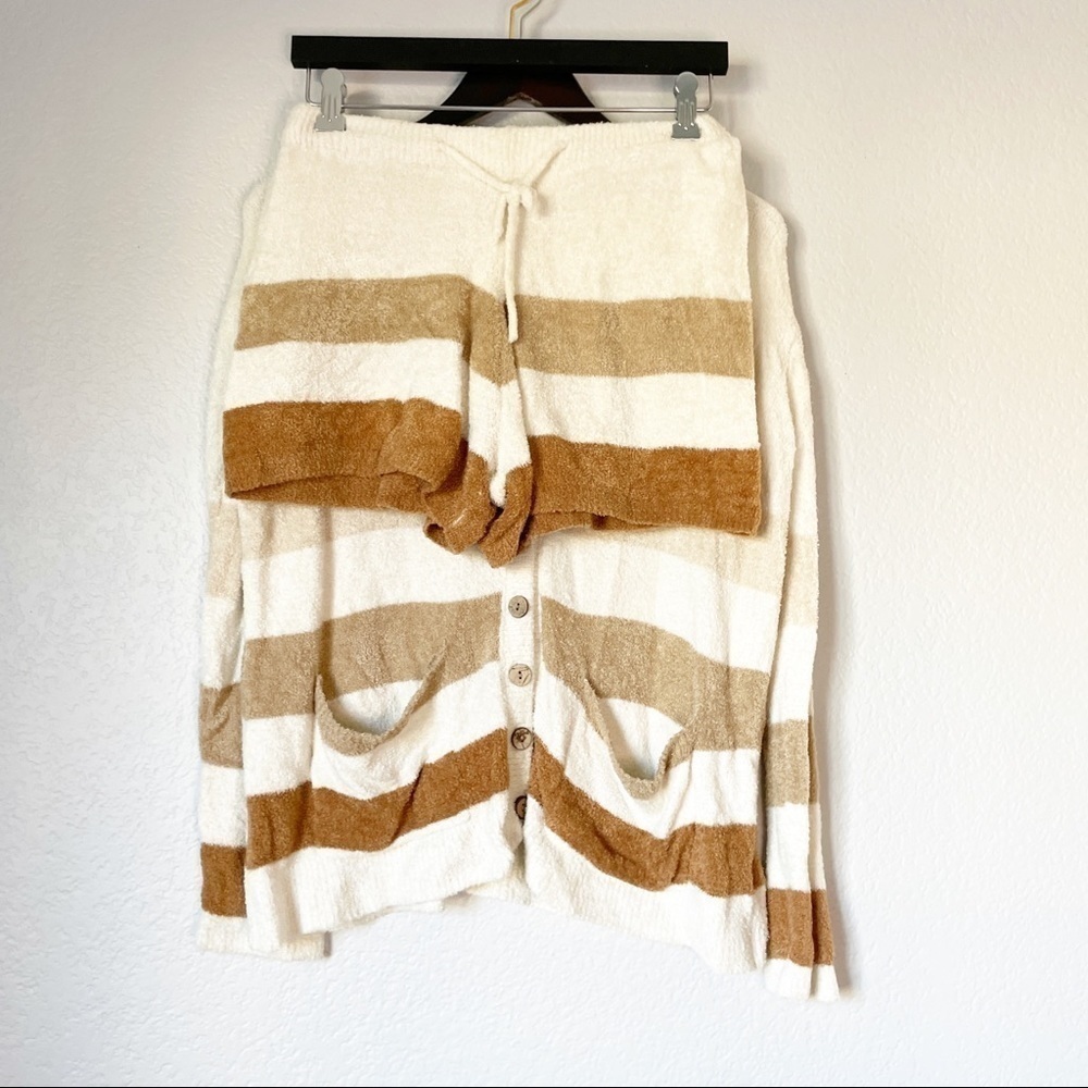 WISHLIST Neutral Striped Button Cardigan and Shorts Set S/M